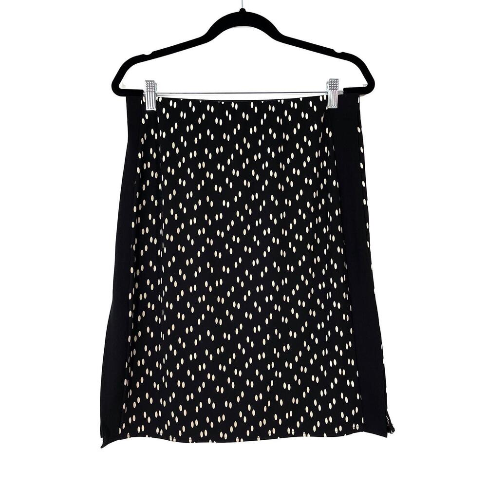 Max Studio Women’s Size Small Black Polka Dot Lightweight Slit Sides Skirt